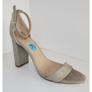 Vince Camuto Womens Beige Suede Block Heel Strappy Ankle Sz7.5